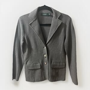 Lauren Ralph Lauren Sweater Cardigan Womens Sz S Gray Knit Blazer Jacket Logo
